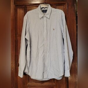 Ralph Lauren Oxford Big Shirt Men Blue Striped OCBD Custom Fit- Size XXLT